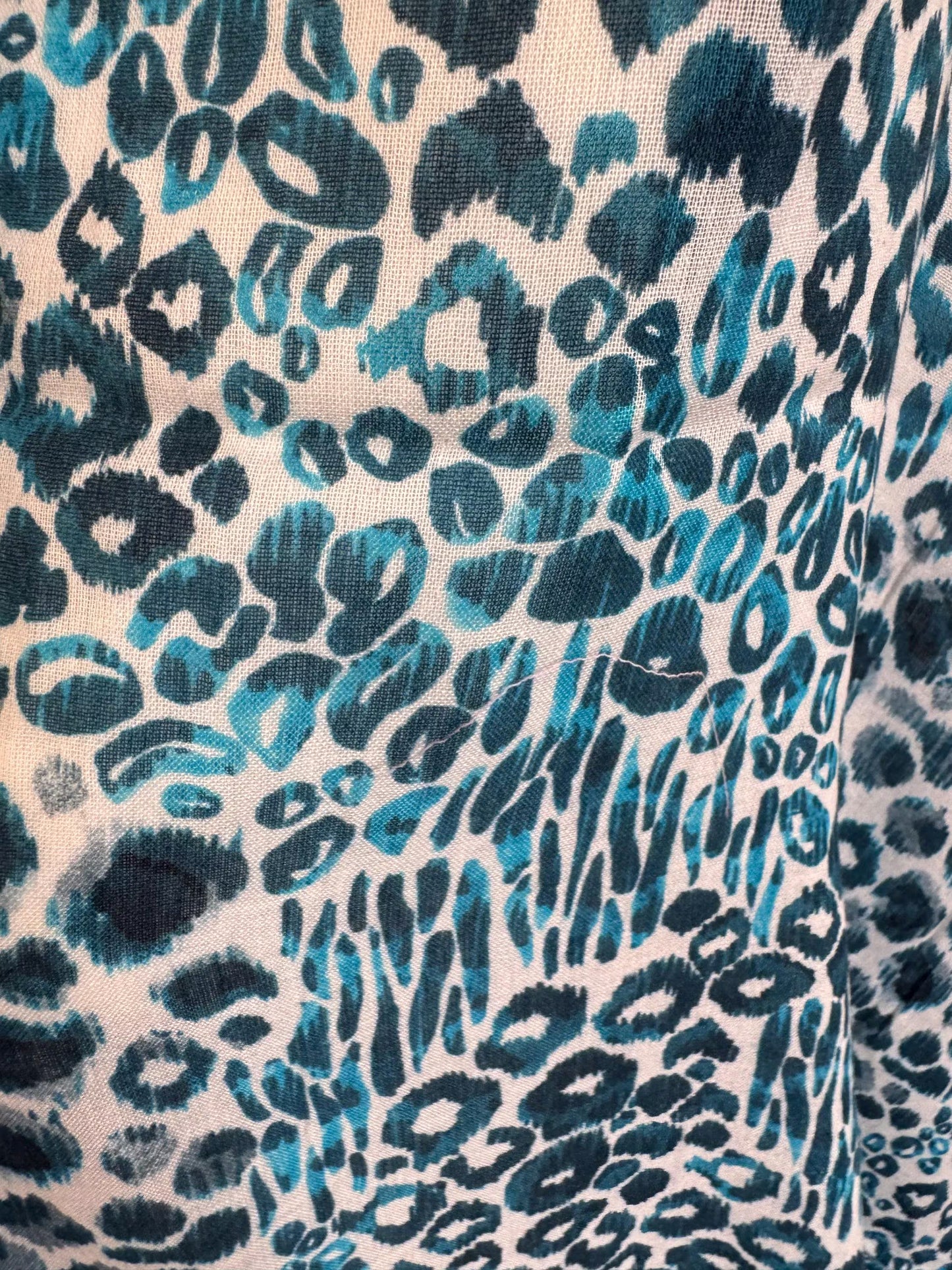 Handmade Blue Cotton Scarf - Lightweight Shawl, Leopard Print Travel Wrap, Beach Cover-Up, Summer Sarong