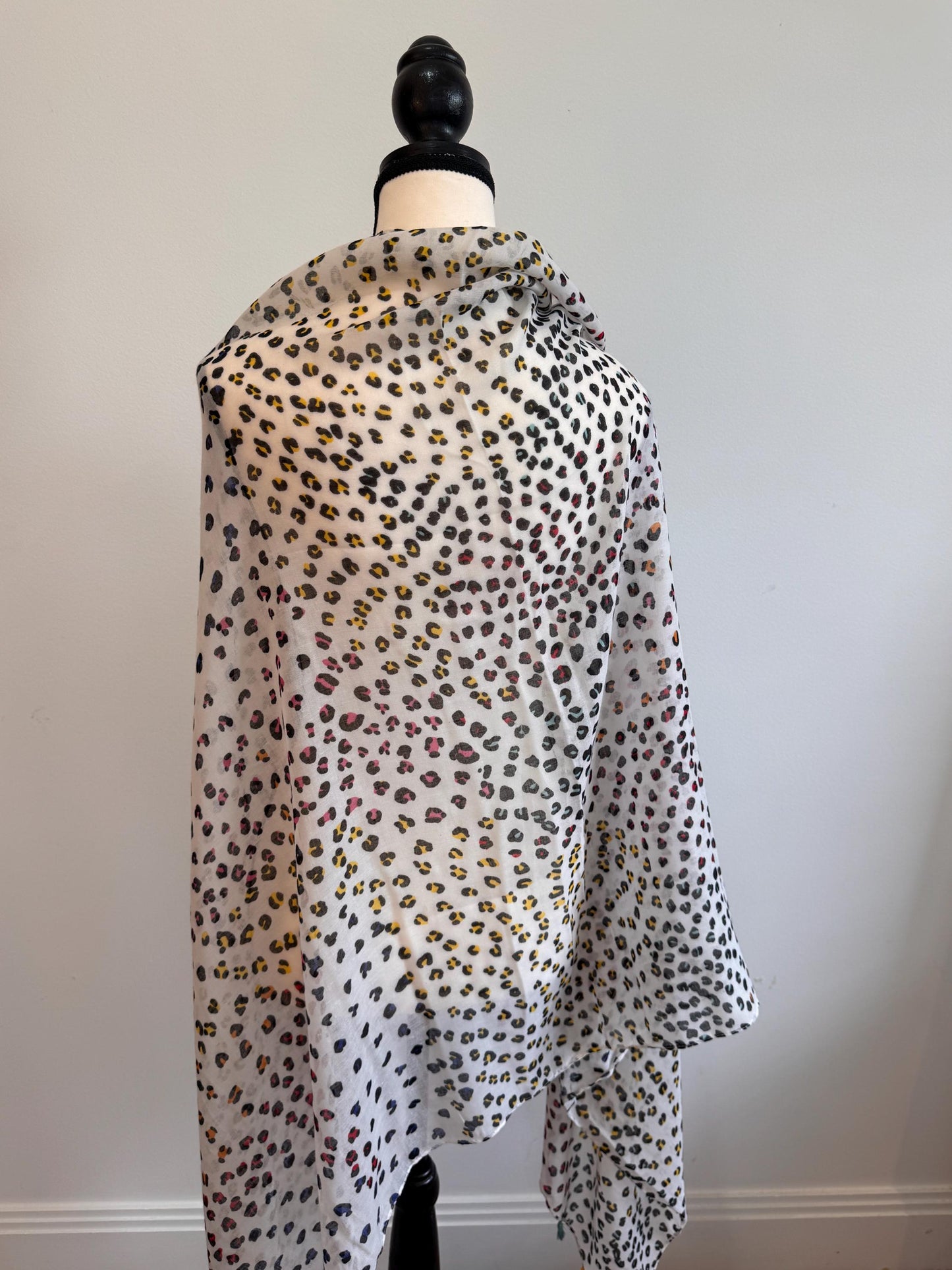 Cotton Leopard Print Scarf with Tassels - Animal Print Shawl, Long Travel Ladies Wrap