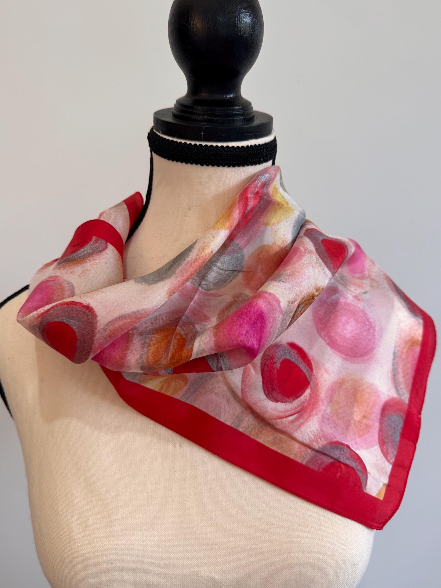 Handmade Geometric Silk Scarf - Abstract Print Bandana Neckerchief, Lightweight Multicolor Travel Wrap