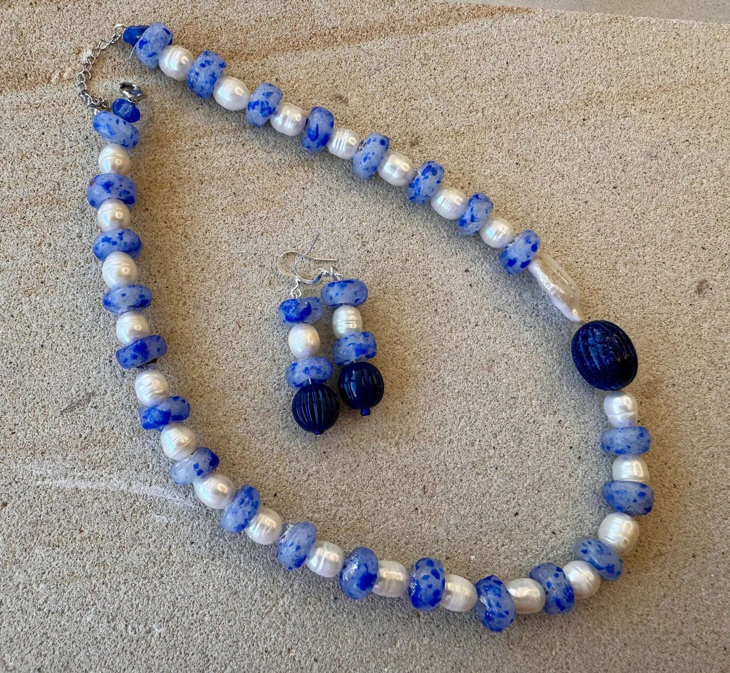 African Blue Speckled Frosted Krobo Jewellery