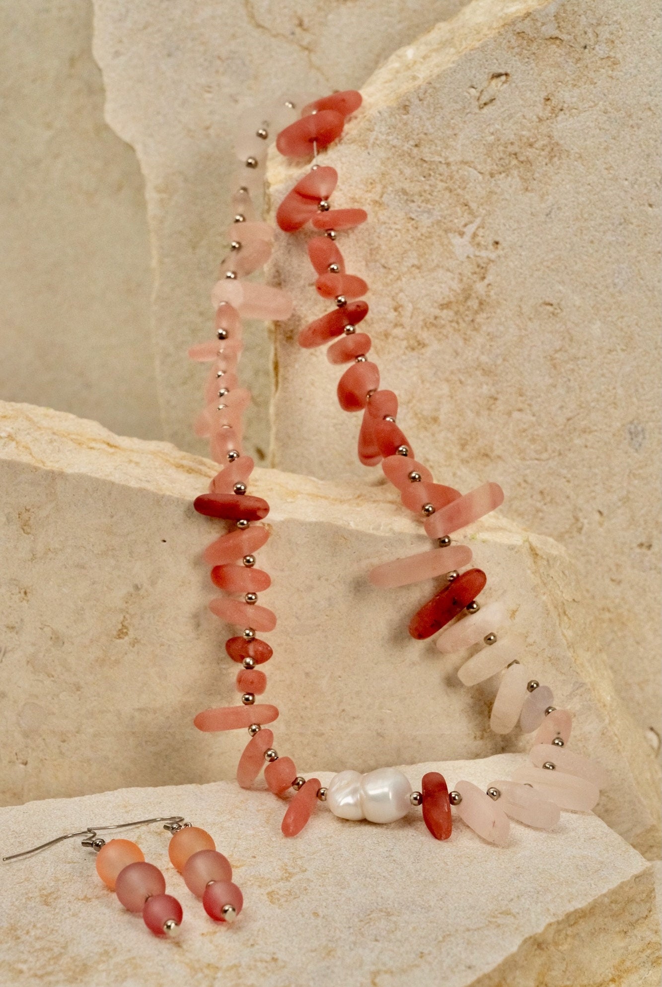 Orange Stone Tooth Beaded Jewellery Set