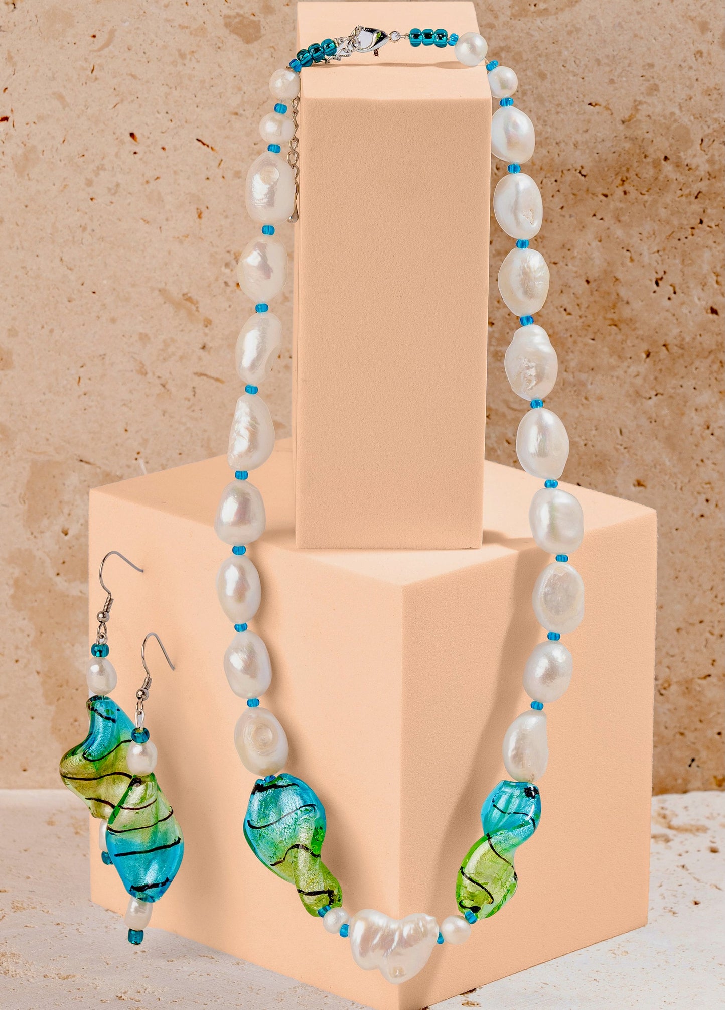 Freshwater Pearls & Twisted Glass Foil Bead Jewellery Set