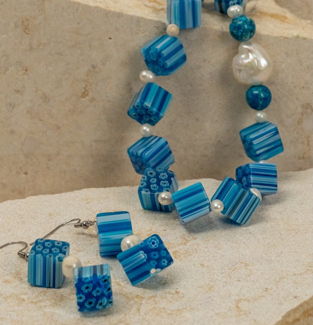 Freshwater Baroque Pearl & Millefiori Italian Glass Jewellery