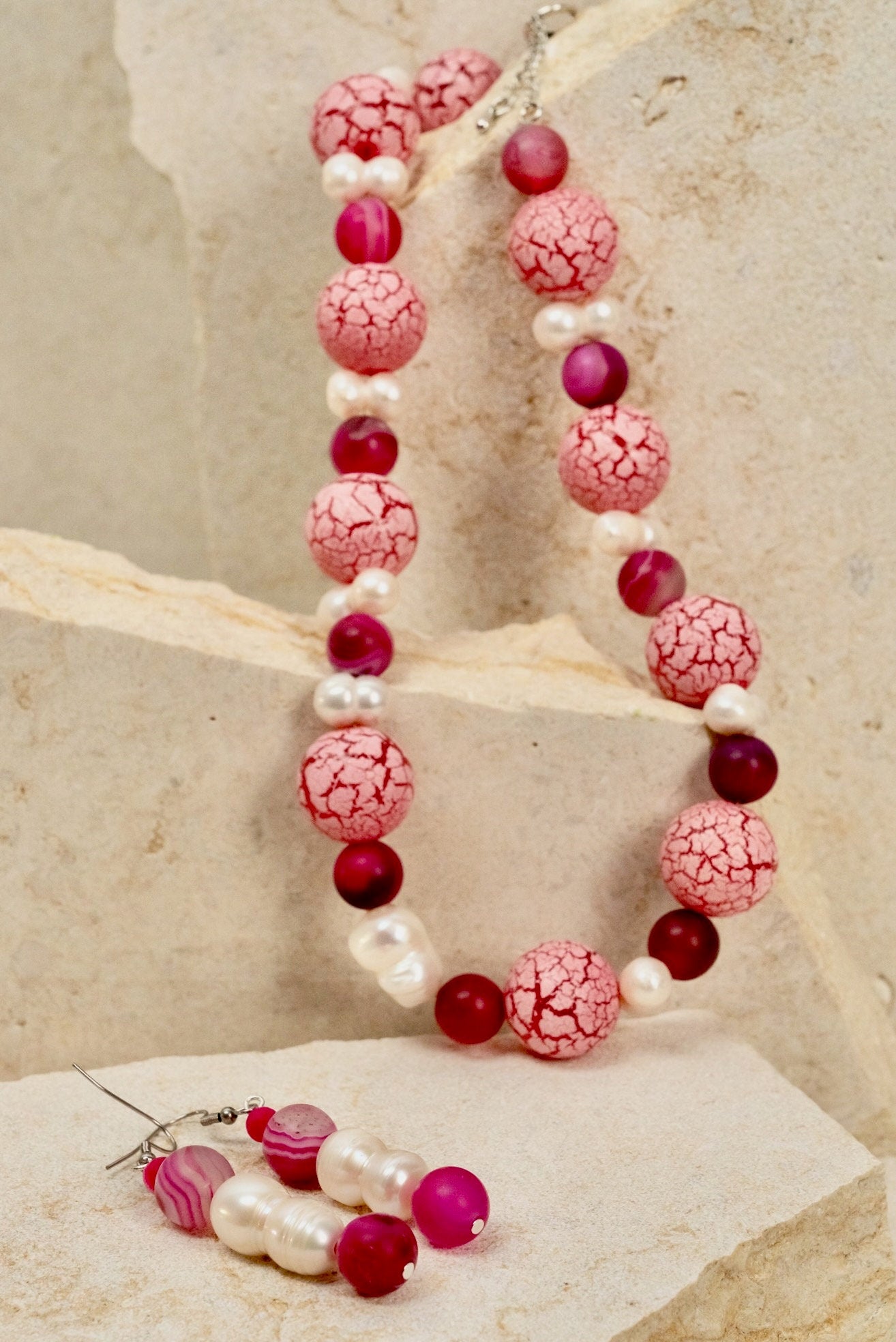 Pink Round Crackle Acrylic Beaded Jewellery
