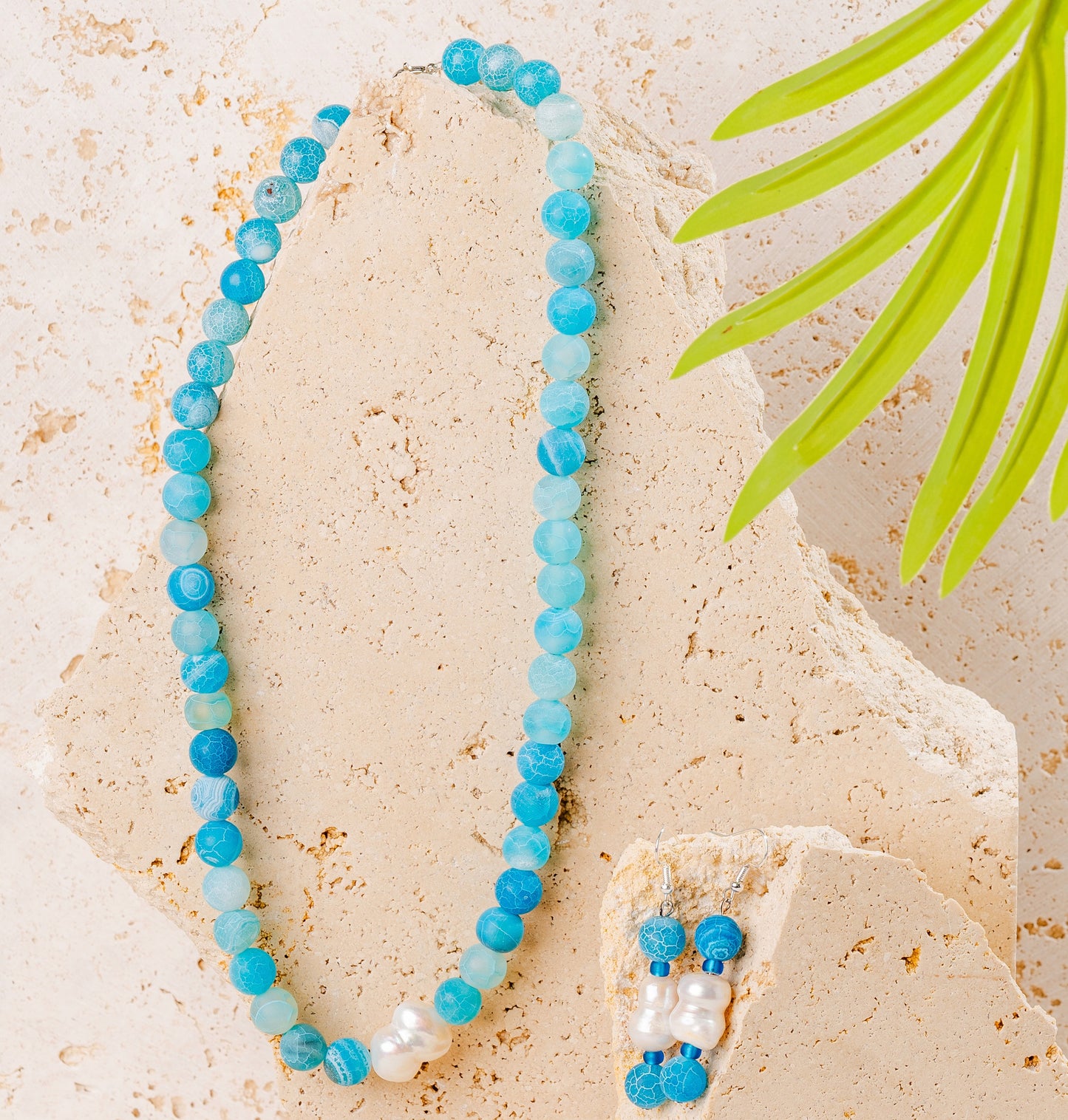 Frosted Agate + Baroque Pearl Jewellery Set