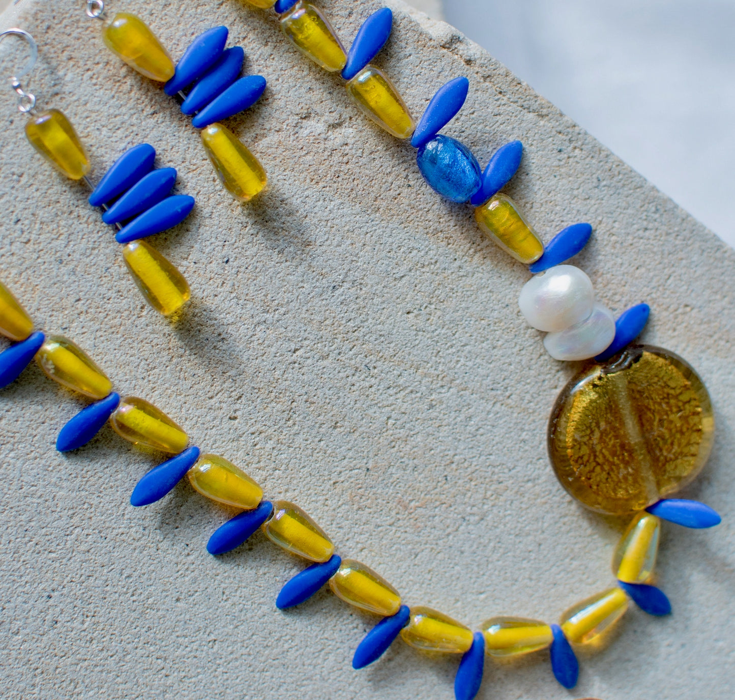 Blue and Yellow Acrylic and Resin Beaded Jewellery