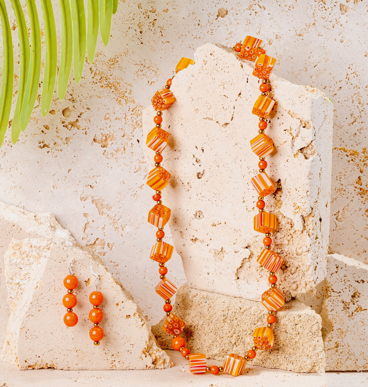 Orange Millefiori Beaded Jewellery Set