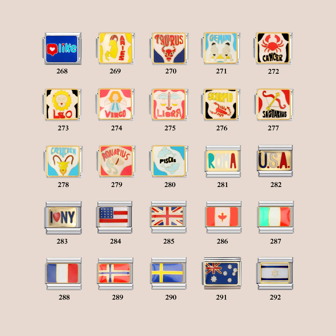 Custom Italian Bracelet Charms - Gold and Silver Full Design Collection