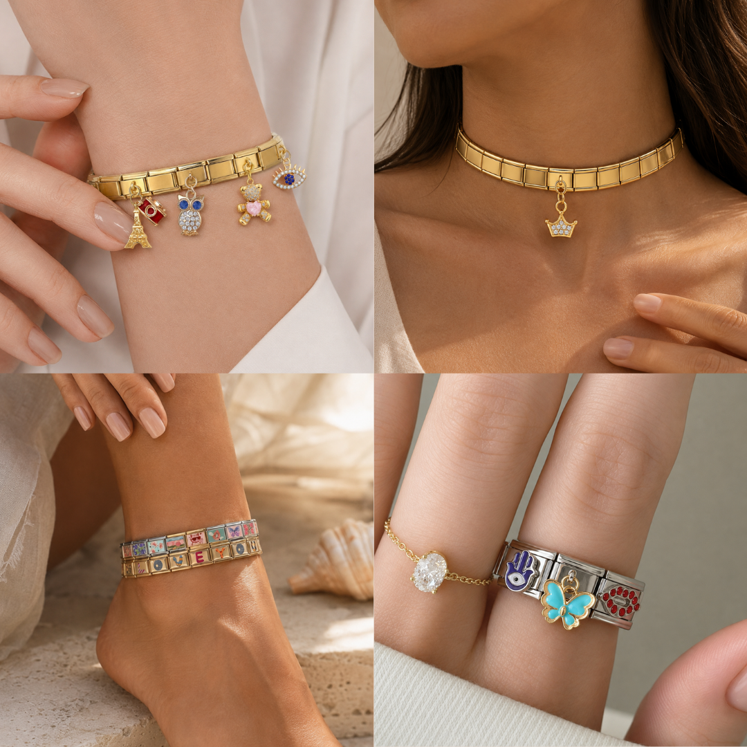 Custom Italian Bracelet Charms - Gold and Silver Full Design Collection