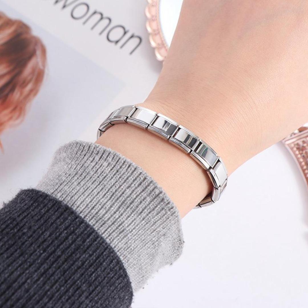 Classic Italian Charm Bracelet - Modular Bracelet in Gold, Silver, Black & Blue