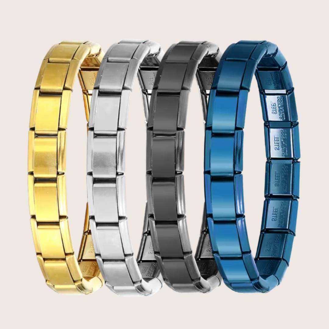 Classic Italian Charm Bracelet - Modular Bracelet in Gold, Silver, Black & Blue