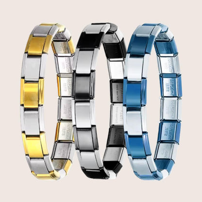 Classic Italian Charm Bracelet - Modular Bracelet in Gold, Silver, Black & Blue
