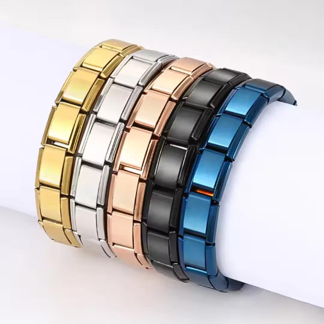 Classic Italian Charm Bracelet - Modular Bracelet in Gold, Silver, Black & Blue