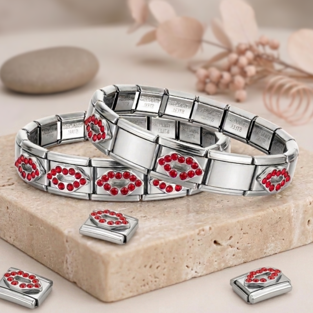 1pc Elegant Red Lips Charm, Charm Only, Detachable Stainless Steel Bracelet Module, Custom Italian Charm, Custom Italy Charm, Y2K Jewelry