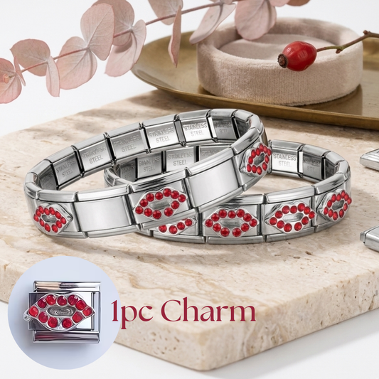 1pc Elegant Red Lips Charm, Charm Only, Detachable Stainless Steel Bracelet Module, Custom Italian Charm, Custom Italy Charm, Y2K Jewelry