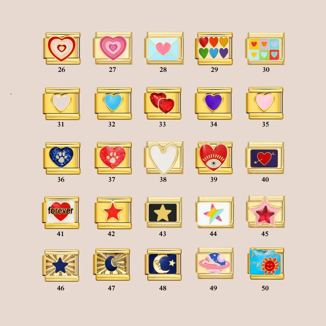 Custom Italian Bracelet Charms - Gold and Silver Full Design Collection