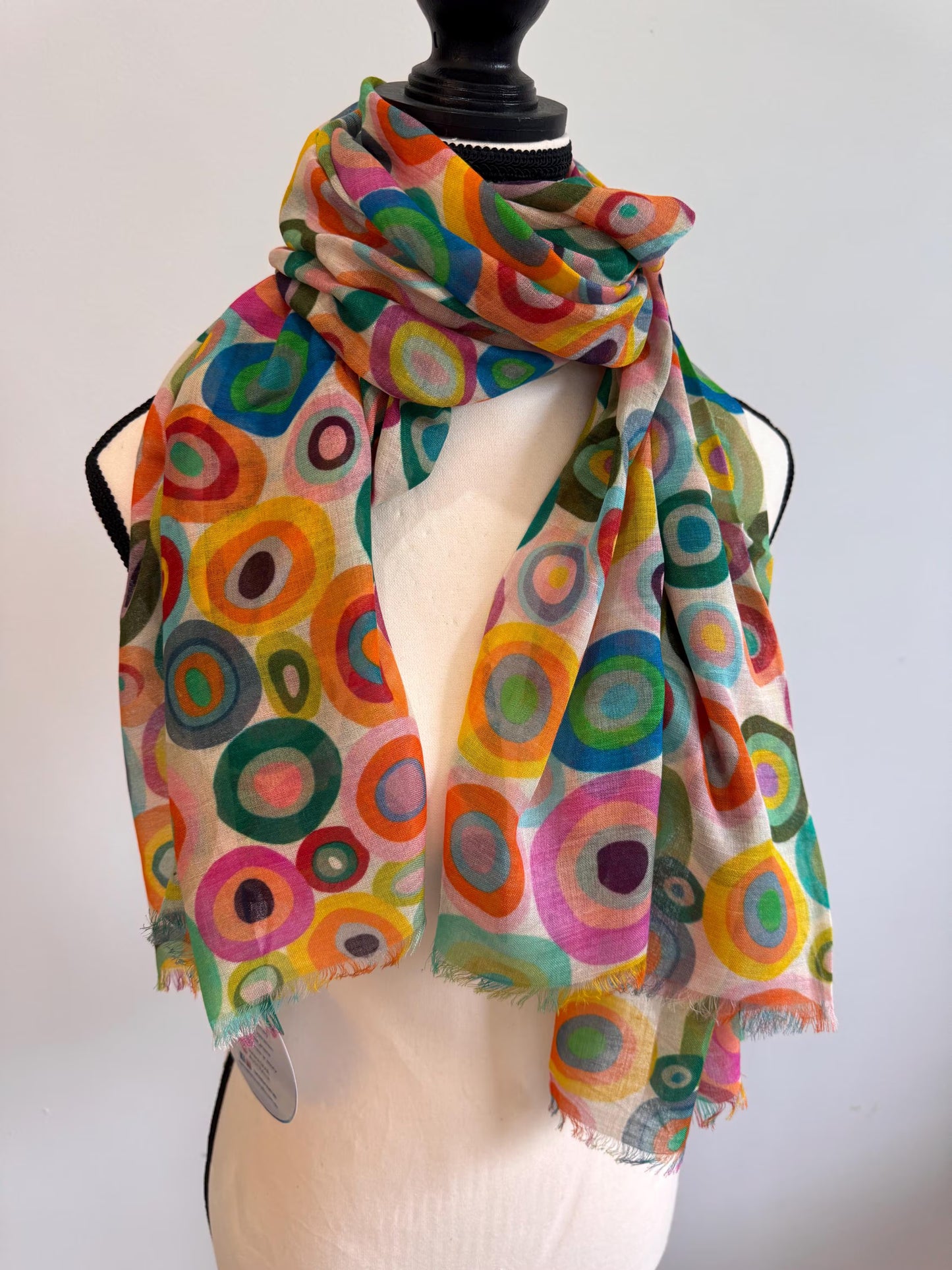 Colorful Dot Print Natural Wool Silk Scarf - Lightweight Travel Wrap, Handmade Boho Women Shawl