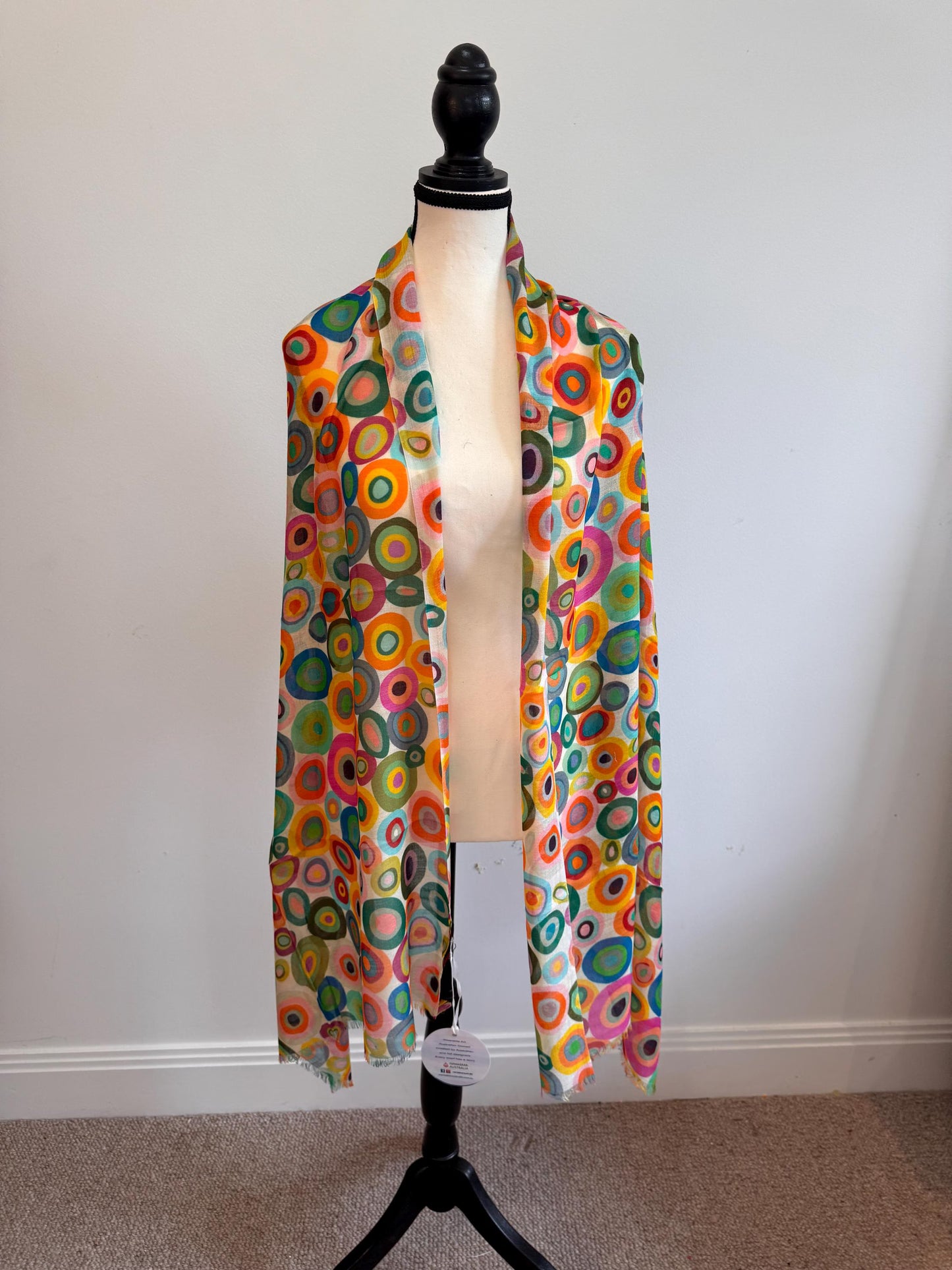 Colorful Dot Print Natural Wool Silk Scarf - Lightweight Travel Wrap, Handmade Boho Women Shawl