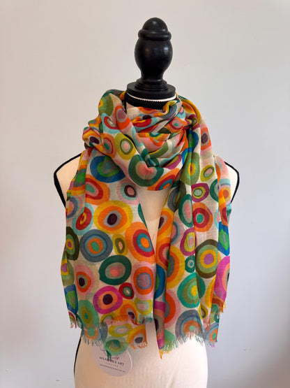 Colorful Dot Print Natural Wool Silk Scarf - Lightweight Travel Wrap, Handmade Boho Women Shawl