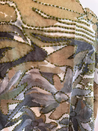 Gray Merino Wool Silk Embroidered Scarf - Handmade Soft Winter Shawl, Luxury Ladies Wrap