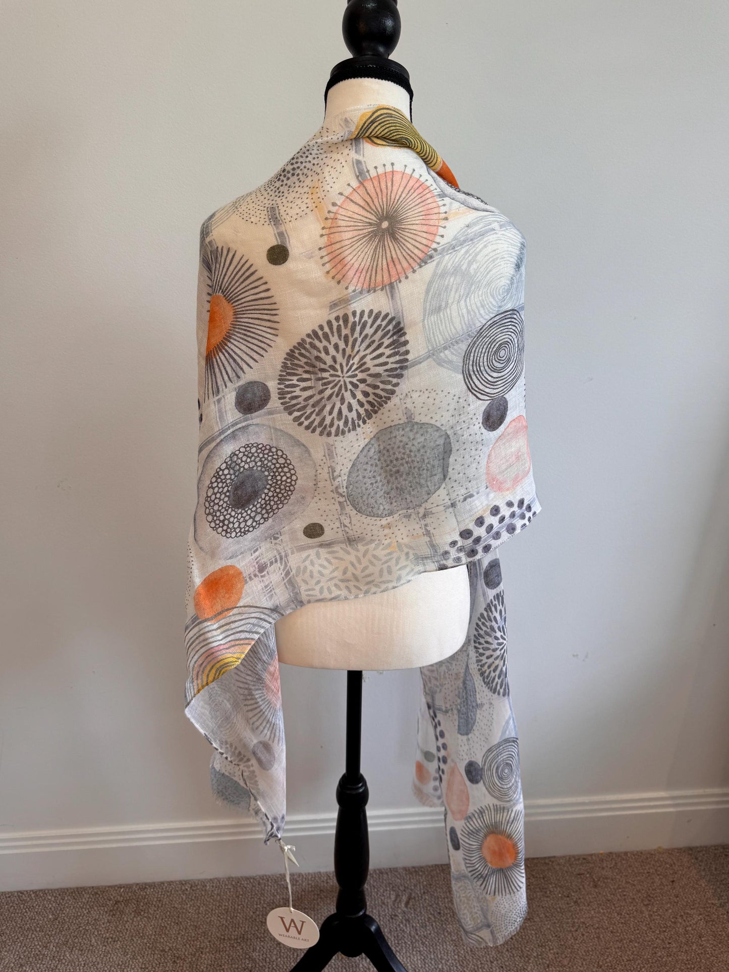 Geometric Linen Scarf – Handmade Multicolor Lightweight Wrap, Boho Travel & Summer Accessory