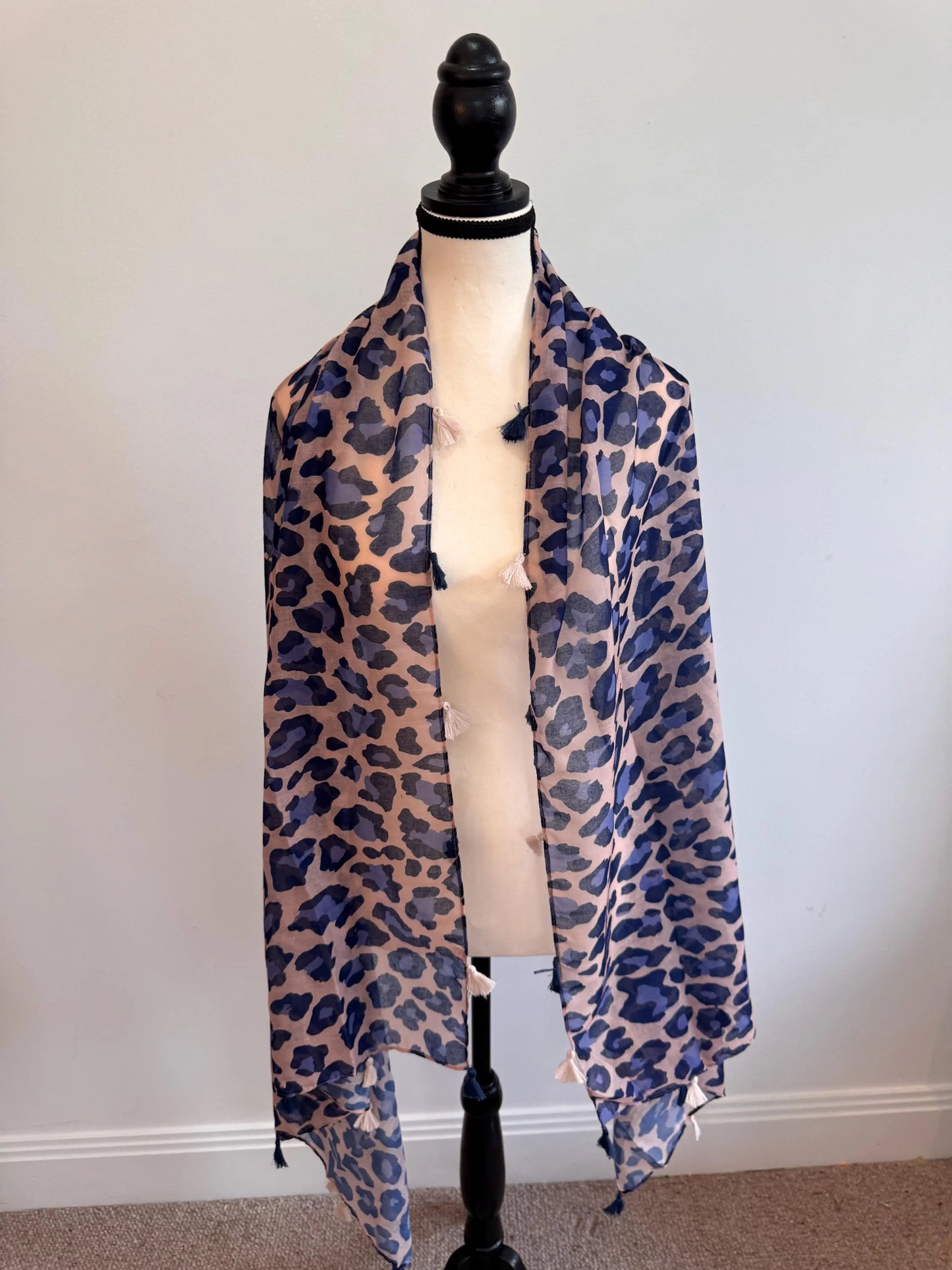 Blue Black Linen Scarf for Women – Boho Lightweight Shawl, Handmade Travel Wrap