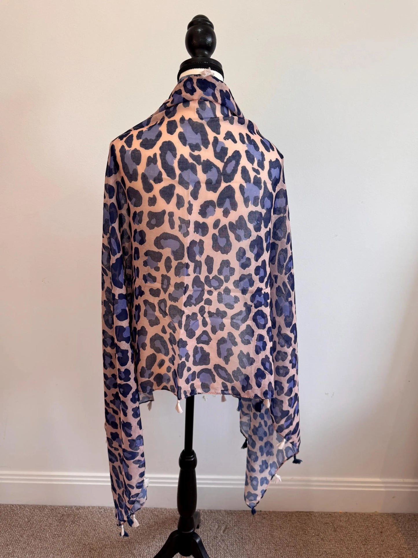 Blue Black Linen Scarf for Women – Boho Lightweight Shawl, Handmade Travel Wrap