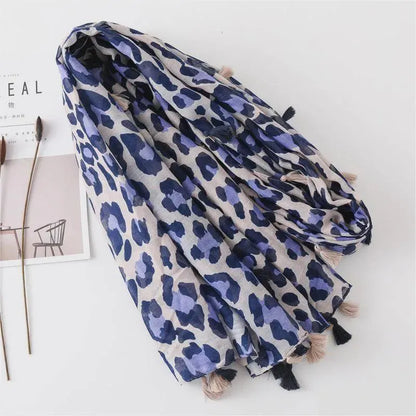 Blue Black Linen Scarf for Women – Boho Lightweight Shawl, Handmade Travel Wrap