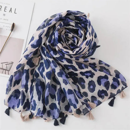 Blue Black Linen Scarf for Women – Boho Lightweight Shawl, Handmade Travel Wrap