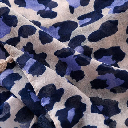 Blue Black Linen Scarf for Women – Boho Lightweight Shawl, Handmade Travel Wrap