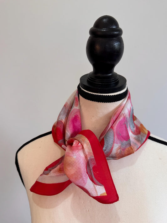 Handmade Geometric Silk Scarf - Abstract Print Bandana Neckerchief, Lightweight Multicolor Travel Wrap