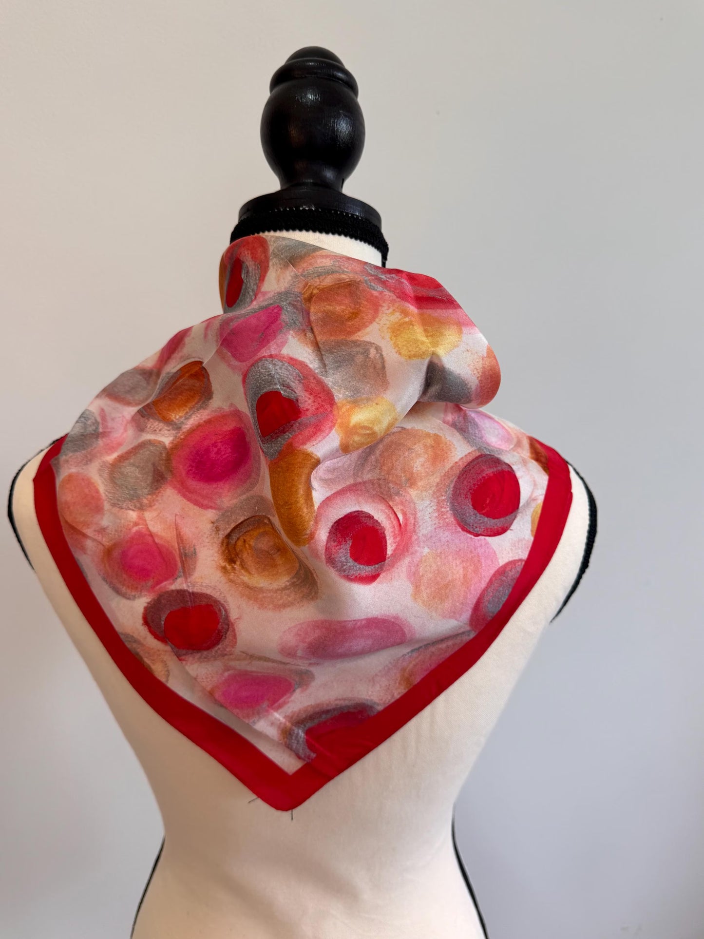 Handmade Geometric Silk Scarf - Abstract Print Bandana Neckerchief, Lightweight Multicolor Travel Wrap