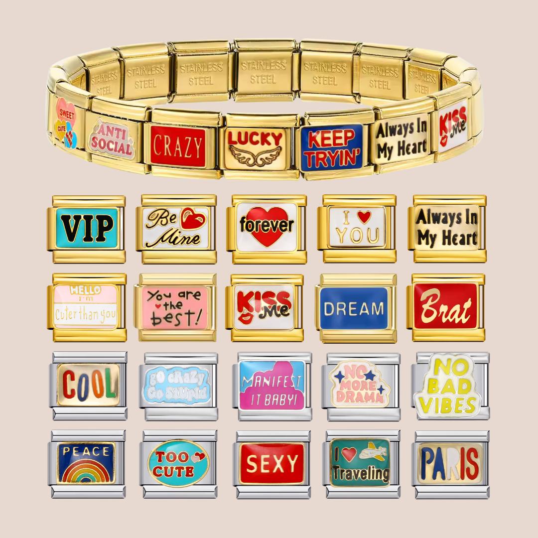 Words and Phrases Charms - Custom Italian Charm Bracelet