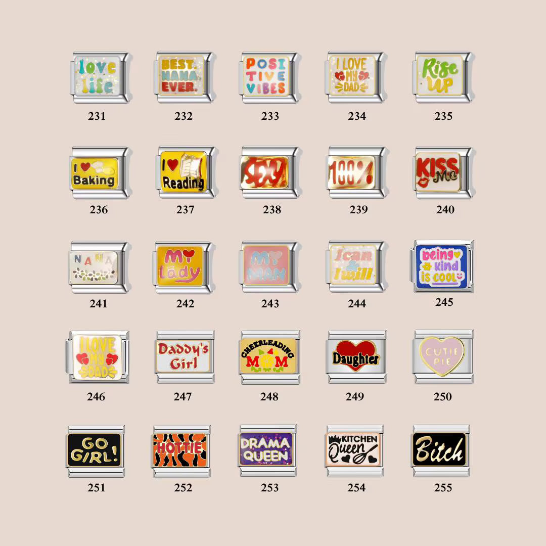 Words and Phrases Charms - Custom Italian Charm Bracelet