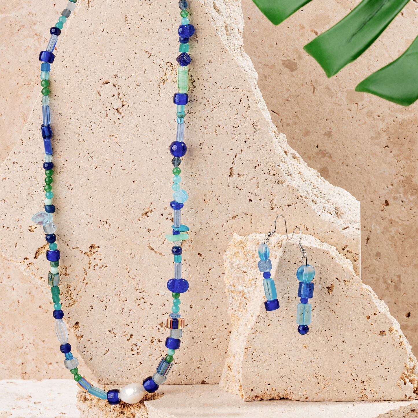 Blue Glass Beads & Pearls Jewellery