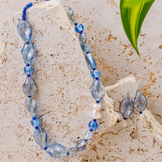 Blue Glass Foil Twist Beads with Murano Glass Jewellery