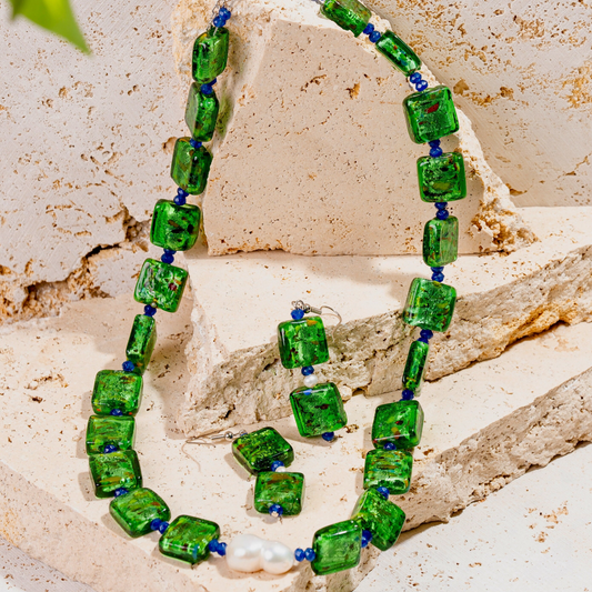 Chunky Emerald Green Glass Foil Jewellery