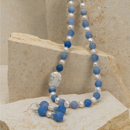 Frosted Agate & Freshwater Pearls Jewellery Set