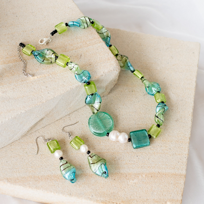 Lime Turquoise Glass Foil Twist Beads Jewellery