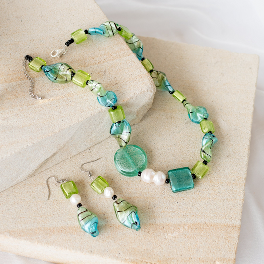 Lime Turquoise Glass Foil Twist Beads Jewellery