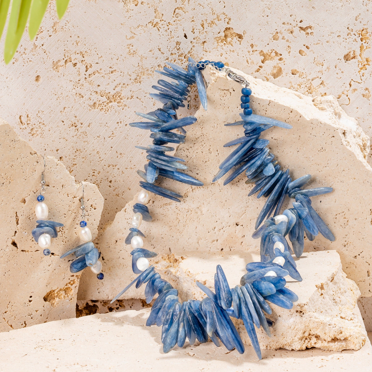 Natural Kyanite Rough Smooth Chips Nugget Flat Stick Beaded Jewellery Set