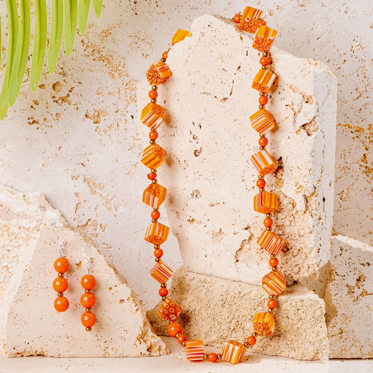 Orange Millefiori Beaded Jewellery Set