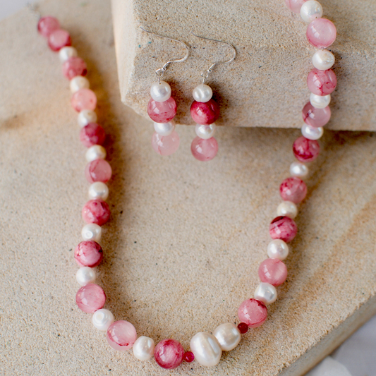 Pink Glass and Pearls Beaded Jewellery