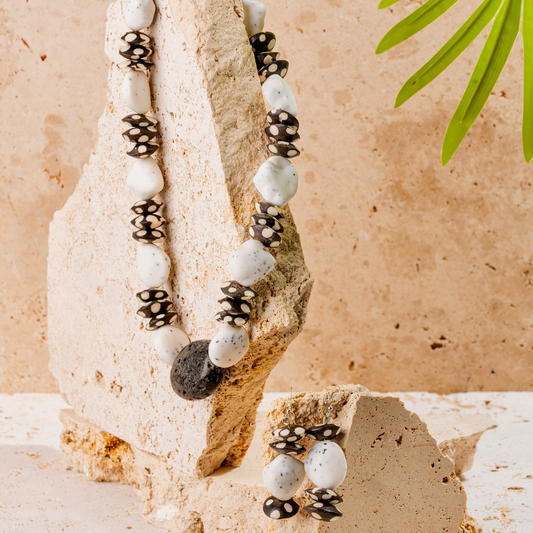 Polka Dot Batik Bone Beaded Jewellery Set