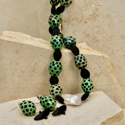 Green Porcelain Glazed Bicone Beaded Jewellery Set