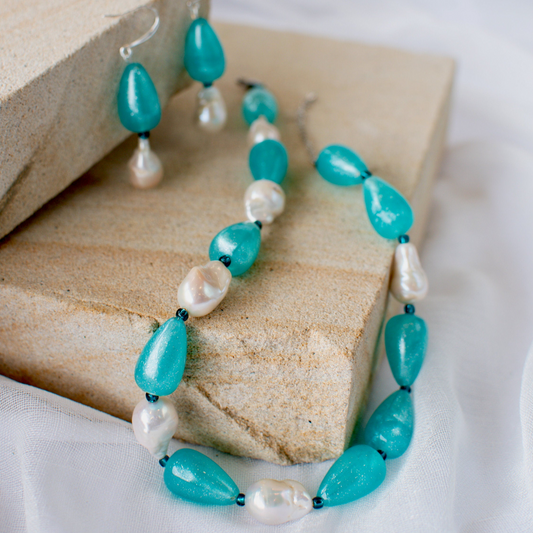 Turquoise Seafoam Teardrops and Baroque Pearl Jewellery