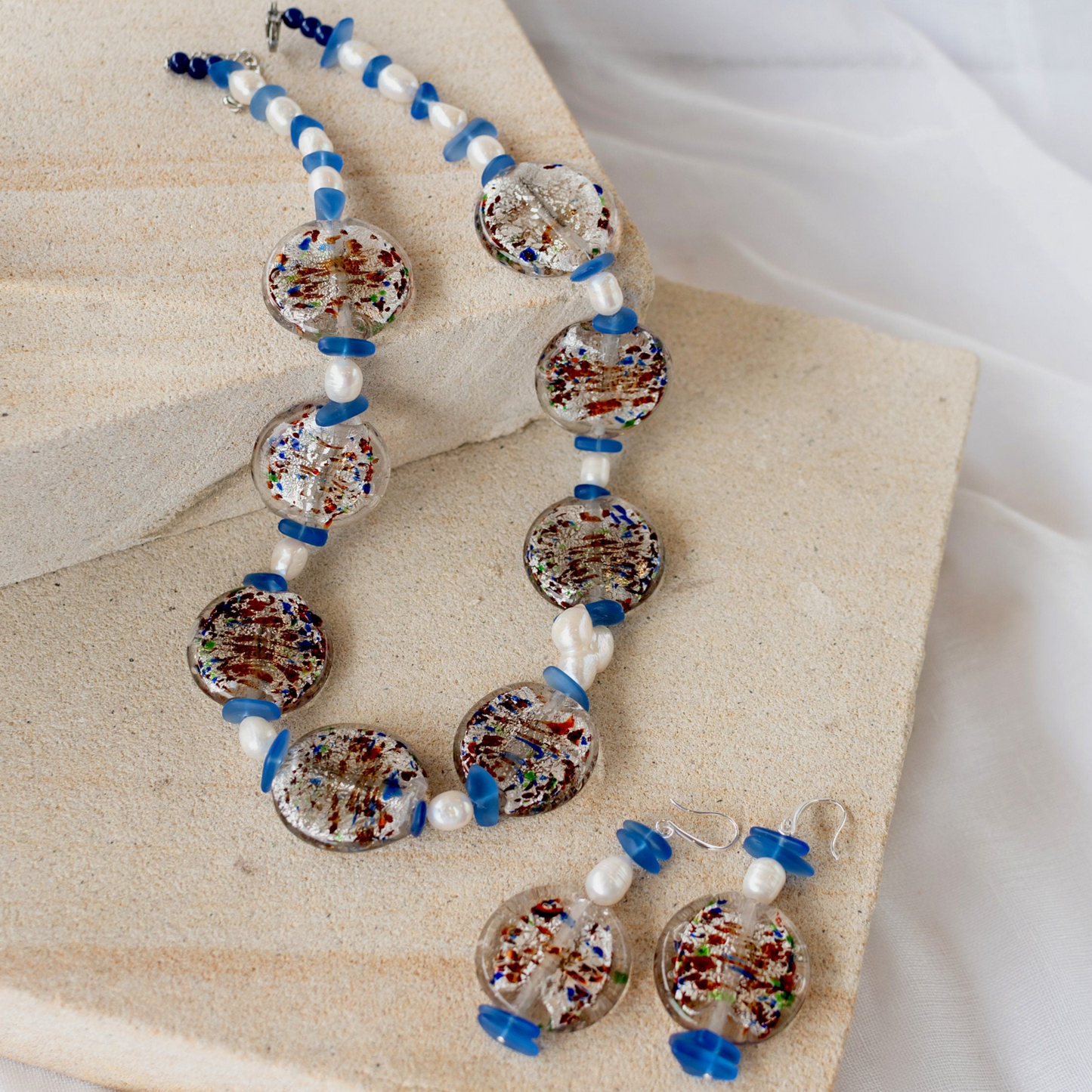 Venetian Blue Toned Glass Foil Beaded Jewellery