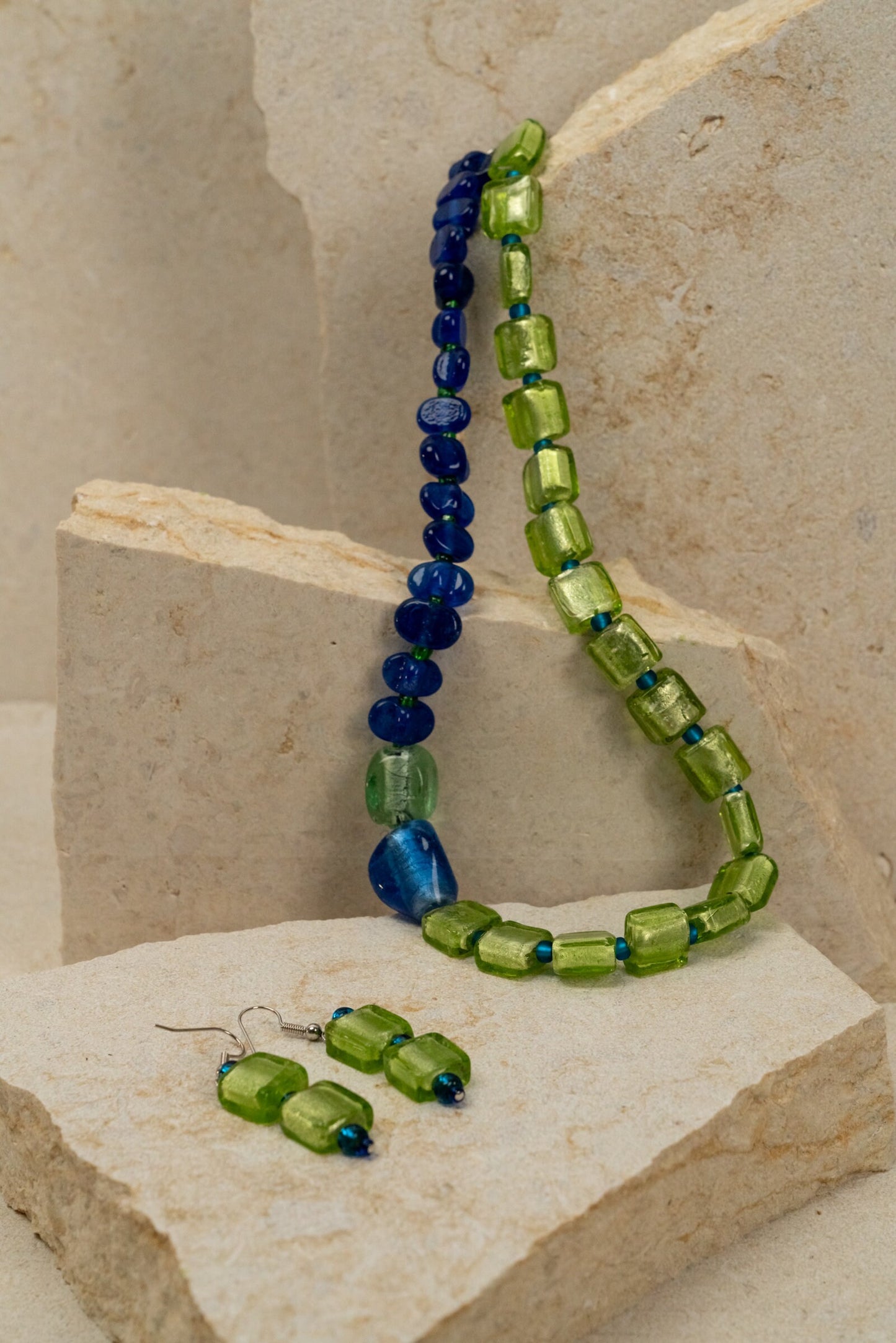 Venetian Glass Foil Twist and Murano Beaded Jewellery Set