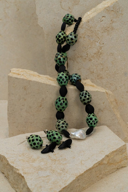 Green Porcelain Glazed Bicone Beaded Jewellery Set