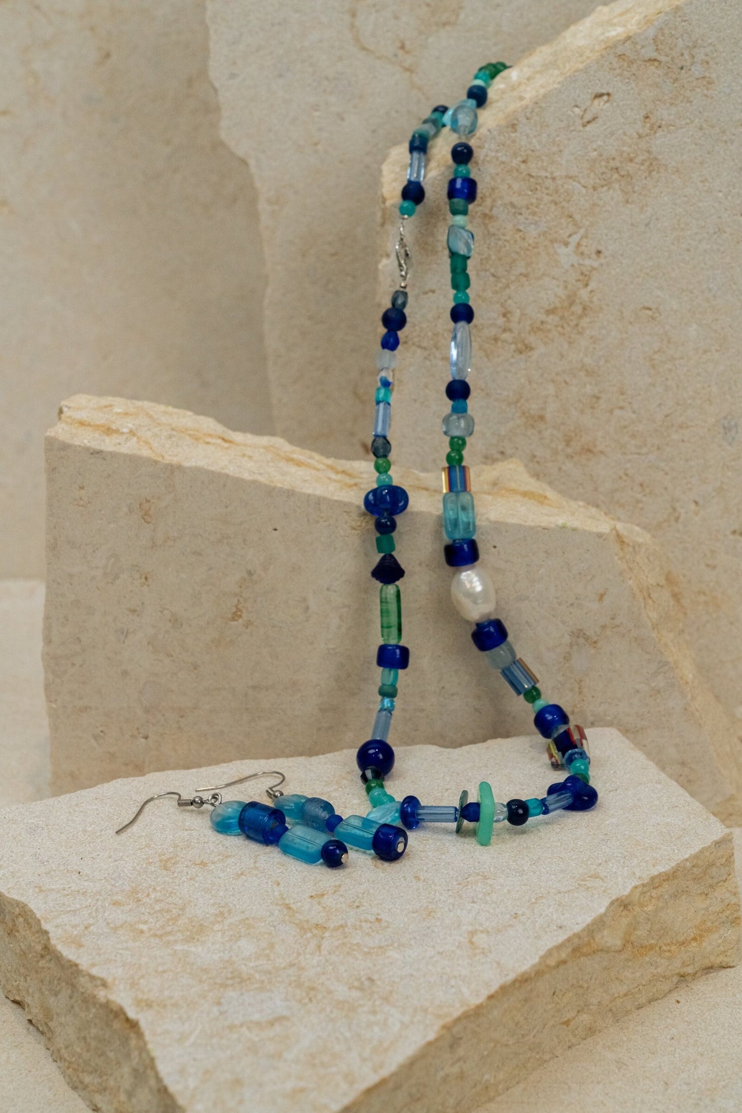 Blue Glass Beads & Pearls Jewellery